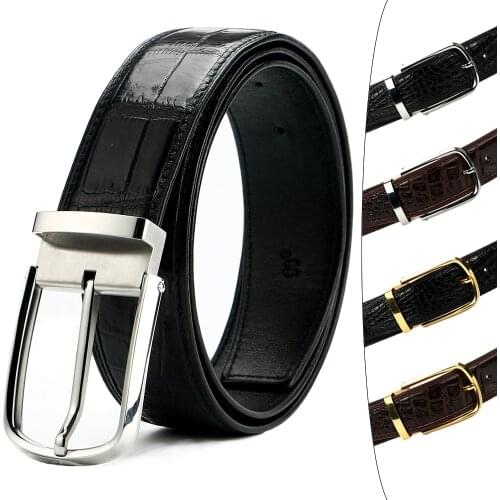 2021 Real Brand Top Simple High-end Crocodile Belt Luxury Designer Stainless Steel Men Crocodile Belly Belt Black Brown