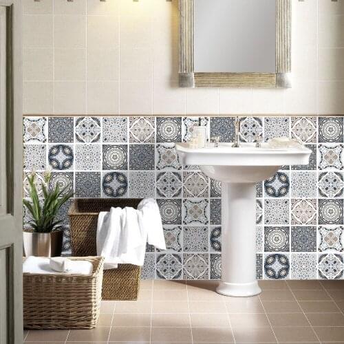 Retro Pattern Waterproof PVC Frosted Floor Tile Stickers Kitchen Wall Oilproof Sticker Room Home DIY Renew Decoration