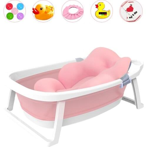 Folding Baby Bath Tub Large Thickening Infant Kids Children Foldable Baby Bathtub with Safety Mat/Pad for 0-8 Years Old