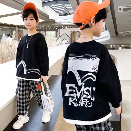 Spring And Autumn Boys' Sports Sweater Fashion Cartoon Letter Printing Long-sleeved Pullover Young People New O-neck Casual Top