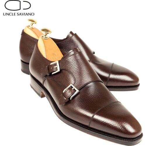 Uncle Saviano Double Monk Style Bridegroom Dress Formal Office Best Men Shoes Wedding Genuine Leather Business Designer Shoes