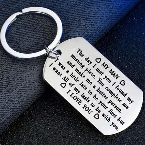 On The Day I Met You, My Man Found My Missing Item Stainless Steel Dog Key Ring Keychain Key Ring Lovers Couple Jewelry Gift