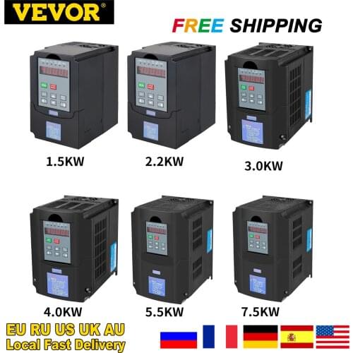 VEVOR 0.75/1.5/2.2/3.0/4.0/7.5KW 220V VFD Variable Frequency Drive CNC VFD Motor Drive Inverter Converter for CNC Router Milling