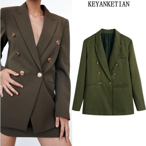 KEYANKETIAN ZA ZA womens new fashion all-match long-sleeved double-breasted slim suit jacket 2021 early autumn Office Lady suit
