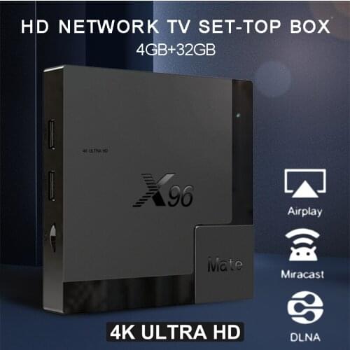 For Indoor Home 1pc Black Smart Android 10.0 X96 Mate TV Box 4GB+32GB 4K HD Set Top Boxes Network Player With IR Remote Mayitr