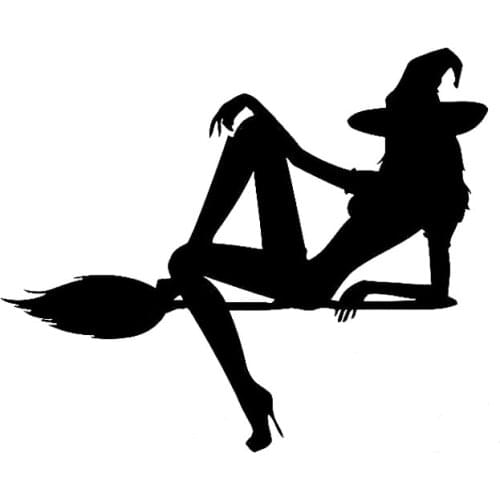16cm*13.3cm Vinyl Decal Hot Sexy Female Beauty Halloween Witch Broom Car Sticker Black/Silver S6-3985
