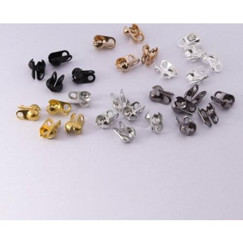 200pcs 1.5 2.4 3.2mm Silver Gold Copper Calottes Crimps Beads Fit Ball Chain Clasp Connectors For DIY Jewelry Making Supplies