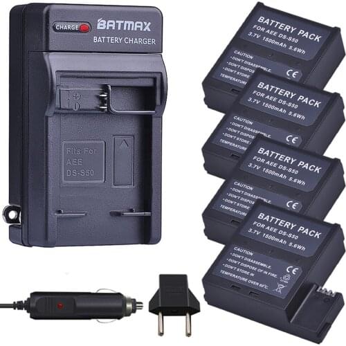 4Pc DS-S50 1500mAh DSS50 Battery Pack Accu + EU/US Single Charger for AEE DS-S50 S50 Battery AEE D33 S50 S51 S60 S71 S70 Cameras