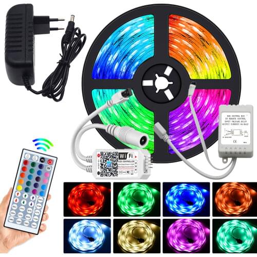 5M IR WIFI RGB Led Strip Lights 5050 2835 Flexible Lighting Ribbon Tape Controller Adapter Lamps Wall Lamp Neon TV Backlight 12V
