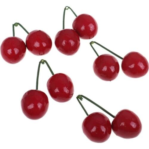 5 Pairs Funny Kitchen Toys Mini 2.5cm Fake Plastic Fruit Small Berries Artificial Flower Red Cherry For Kids Gift Toys