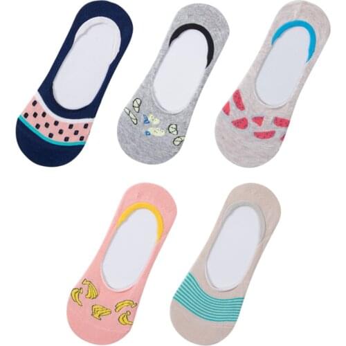 5 Pair Women Sock Spring Summer Shallow Mouth Cartoon Female Cotton Invisible Japanese Cute Animal No Show Socks Non-slip