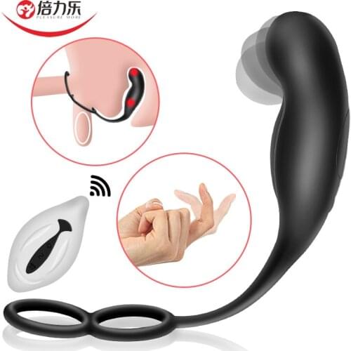 Anal Vibrator With Dual Ring Penis Erection Delay Ejaculation Prostate Stimulator Adult Sex Toys For Gays Masturbator Butt Plug