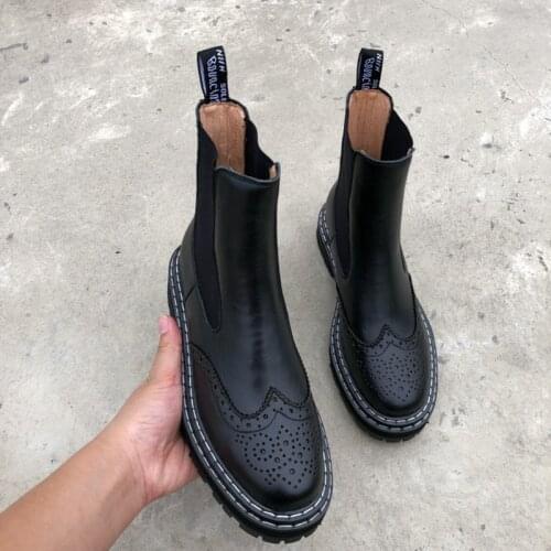 Winter Women Boots Round Toe Ankle Boots for Women Thick Bottom Genuine Leather Brock Chelsea Boots Platform Boots Women shoes