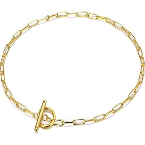 20/30/40/45CM Stainless Steel Square Link Chain Necklaces For Women Men Toggle Clasp OT Buckle Choker Collar Hip Hop Jewelry