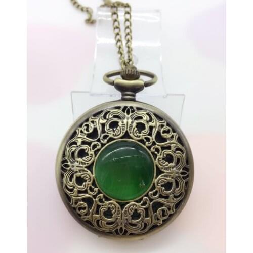 Bronze hollow imitation jade stone necklace pendants decorated Dan Yinghuai watch presents P267 Chian Men Women Pocket Watch