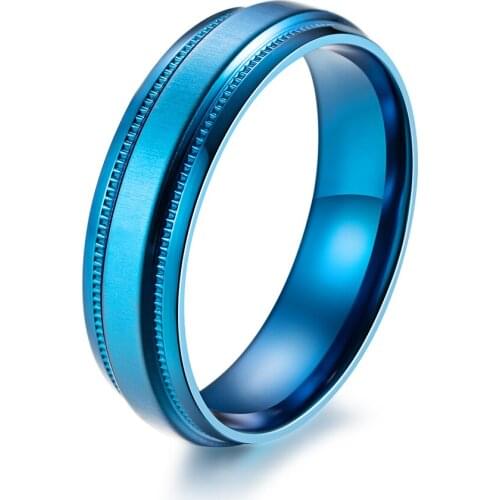 Pure titanium matte blue brushed ring, trendy wear and match with simple matte black titanium ring