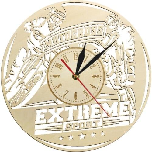 Extreme Sport Motocross Wooden Wall Watch Racing Trails Off Road Modern Rustic Art Wall Clock Dirt Bike Riders Gift