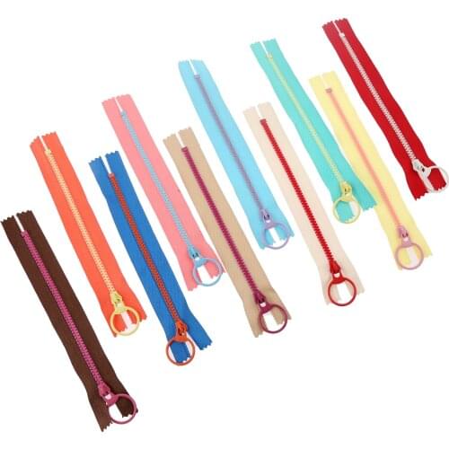 Dophee Bright Color 15-40cm 3# Resin Contrast Color Zipper Fashion Pull Ring Zipper Head DIY Handwork Bag Close-End 10Pcs/lot