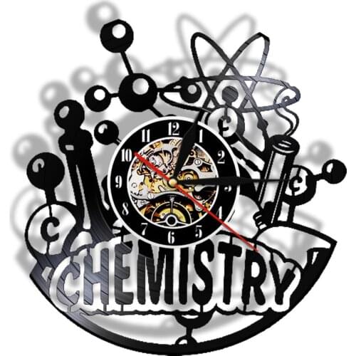 Chemisty Laser Cut Longplay Wall Clock 3D Deco LED Wall Light Classroom Decorative Research Chemist Pharmacists Gift