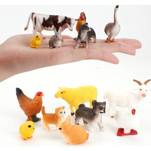 13PCS/set Simulation Animals Model Girls Boys Toys Goat Goose Dog Duck Cow Rabbit Cat Ornaments Kids Toy Learning Education Gift