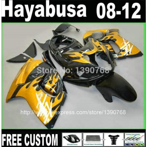 ABS Injection mold fairing kit for SUZUKI Hayabusa GSX1300R 2008-2014 yellow flames in black airings set GSX 1300R 08-12 VF35