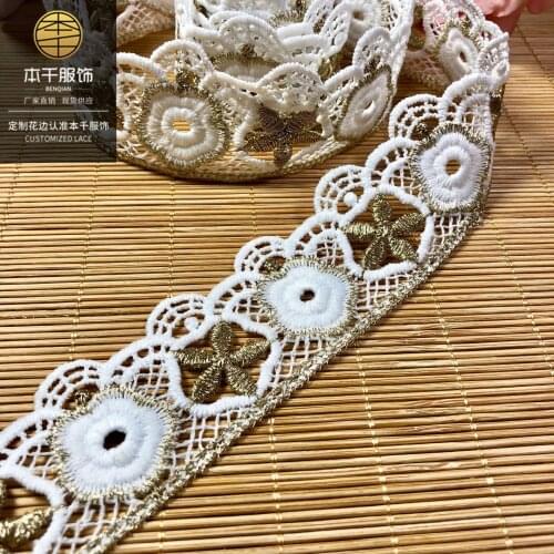 2 Yards Luxury Flower Lace Ribbon Gold with Ivory Lace Fabric Polyester Garment Accessories Clothes Accessories Lace Trimmings