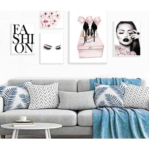 Wall Art Canvas Painting Pink Paris Flower Model Girl Love Kiss Nordic Posters And Prints Wall Pictures For Living Room Decor