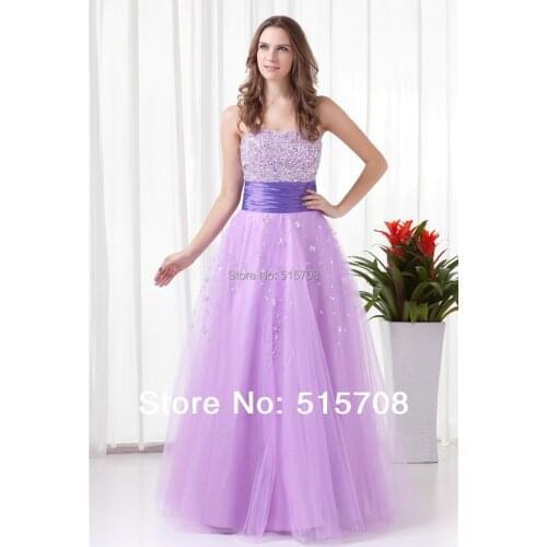New Tulle Strapless Beadings Sequins Sash Purple Formal Long Evening Dresses Prom Gowns Custom Make Free Shipping