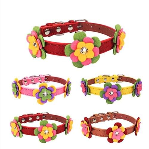 New High Grade Pet Dog Collar Shiny Rhinestone Suede flowers collar Perro Cat collier chien for Chihuahua Pug