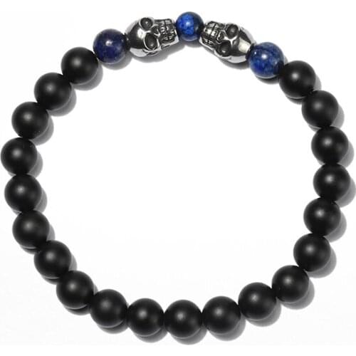Wholesale natural stone beaded bracelets handmade Lapis Lazuli stainless steel skull bracelet jewelry 50pcs/lot+free shipping