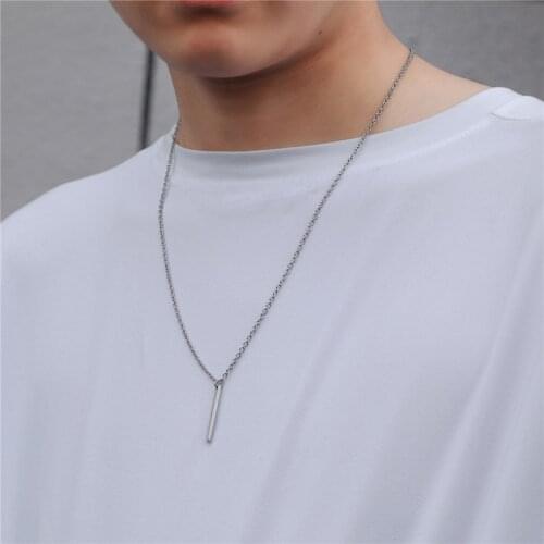Men Necklace Stainless Steel Necklace Women Men Simple Long Chain Rectangular Pendant Necklace Statement Couples Choker Gifts