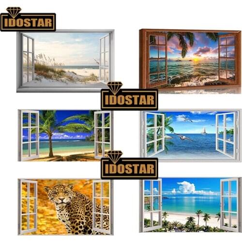 Full Square Round Diamond Embroidery Beach sea scenery outside the window 5d Diy Diamond Painting Rhinestone Mosaic Cross Stitc