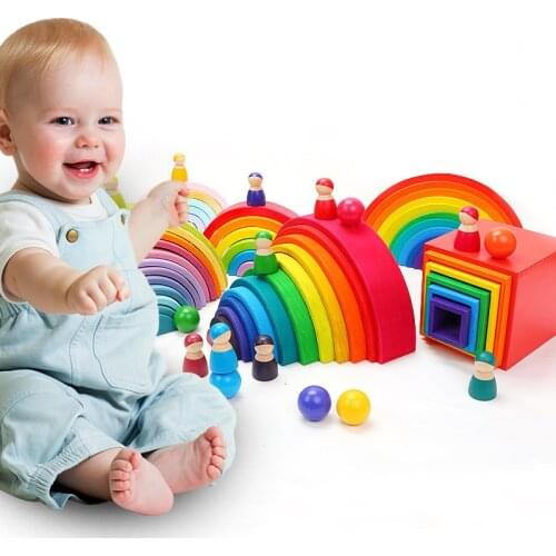 Rainbow Kids Toys Arcoiris Wooden Blocks Toys For Children Fun Game Building Blocks Montessori Wooden Educational Toys
