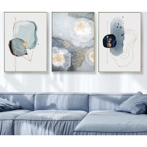 Nordic AbstractGeometric Lines Blue Jellyfish Canvas Painting Art Posters and Prints For Living Room Wall Pictures Home Decor