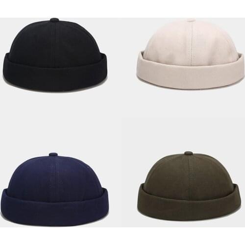 Soild Hip Hop Men Hat Cotton Black Skullcap Adjustable Brimless Hat Landlord Breathable Beanie Hat Sailor Cap Unisex