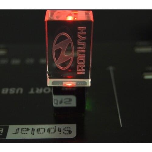 Crystal Transparent LED for Hyundai Car Logo Usb Flash Drive 2.0 4GB 8GB 16GB 32GB 128GB Pen Drive Memory Stick Photography Gift
