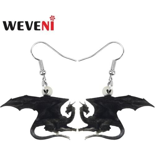 WEVENI Acrylic Black Dinosaur Dragon Earrings Animal Drop Dangle Jewelry For Women Girls Teen Charm Hot Sale Gift Bulk Accessory