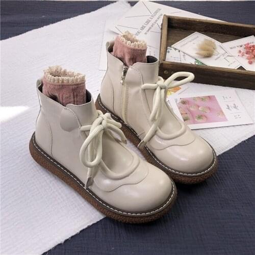 Japanese autumn and winter new style big toe shoes ankle boots lace up short tube zipper Martin boots leather womens shoes