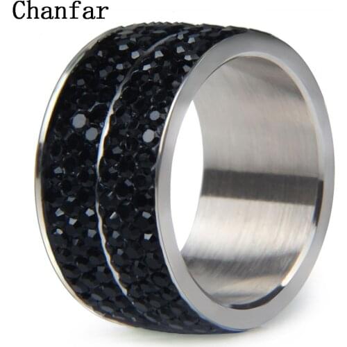Chanfar Lines Double Crystal Stainless Steel Rings For Women Men Wedding Ring Fashion Jewelry
