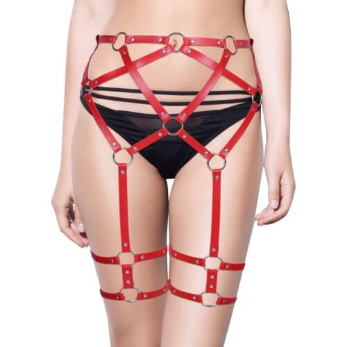 Women Leather Waist To Leg Harness Garter Belt For Stockings Adjustable Sexy Punk Girls Accessories Cage Underwear Bodysuit