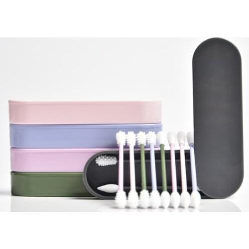 2Pcs/box Reusable Cotton Swab Double-headed Face Ear Cleaning Makeup Cosmetic Removal Washable Portable Silicone Buds Swabs Tool