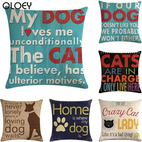 45cm * 45cm Cat and Dog Alphabet Pattern Linen / Cotton Cushion Cover Home Bedroom Hotel Bed Car Seat Decorative Cushion Cover