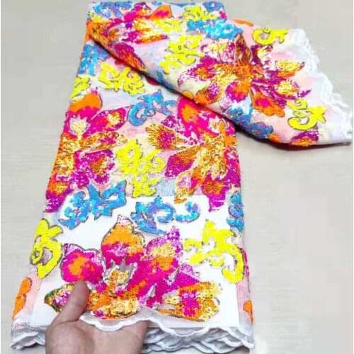 White french sequins lace fabric high quality embroidery african net laces nigerian tulle fabrics 5 yards for wedding dress