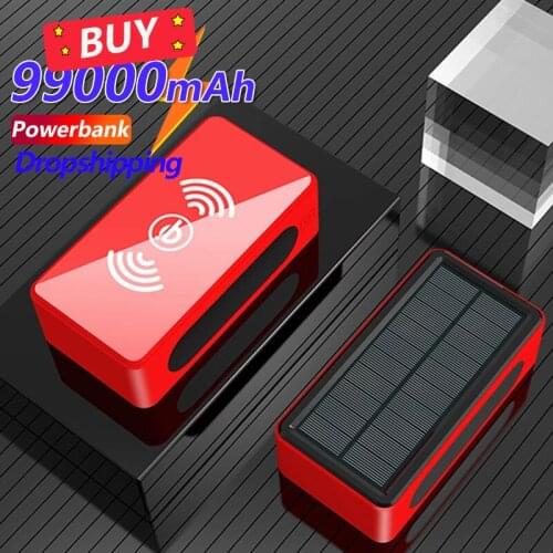 Qi Solar Wireless Charging 99000mAh Mobile Power Portable Outdoor Fast Charger with Digital Display LED Light for Xiaomi Iphone
