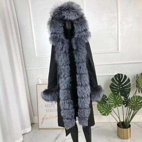 Real Rabbit Fur Lined Outwear Long Warm Fashion Fur Parka Winter Parka Women Jacket