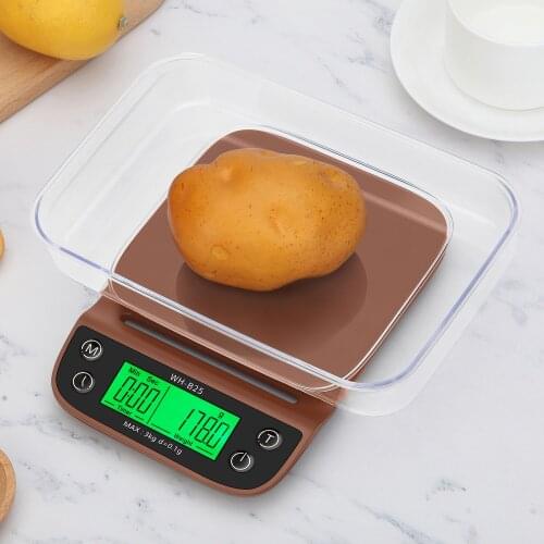 3KG 0.1g WH-B25 LCD Coffee Electronic Scale Kitchen Scale Baking Scales with Bowl and Waterproof Heat-resistant Silicone Mat