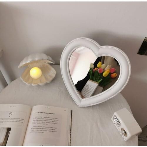 INS Love Makeup Mirror Desktop Vanity Mirror Heart-Shaped Mirror Wall Mounted Dual-Use Makeup Mirror Wall Decoration Makeup Tool
