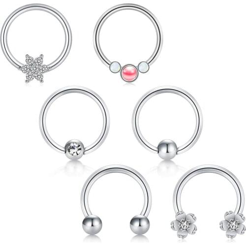 JFORYOU Helix Earrings Hoop 16G Stainless Steel CZ Flower Nose Septum Daith Piercing Women Ear Cartilage Tragus Piercing Hoop 6