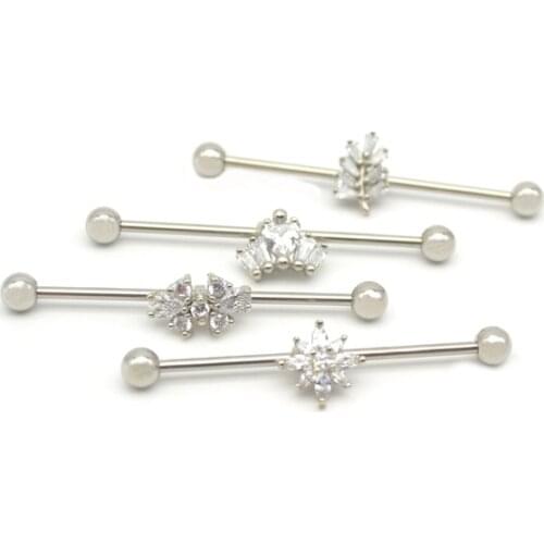 CZ Industrial Piercing Barbell Ear Ring Body Jewellery Scaffold Cartilage Helix Fashion 14Gauge 40mm 316L surgical Eye Peace