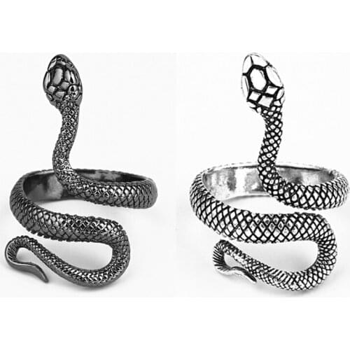 2PCS New Punk Snake Ring For Men Women Ethnic Personality Gothic Vintage Black Animals Opening Adjustable Ring Jewelry Gift